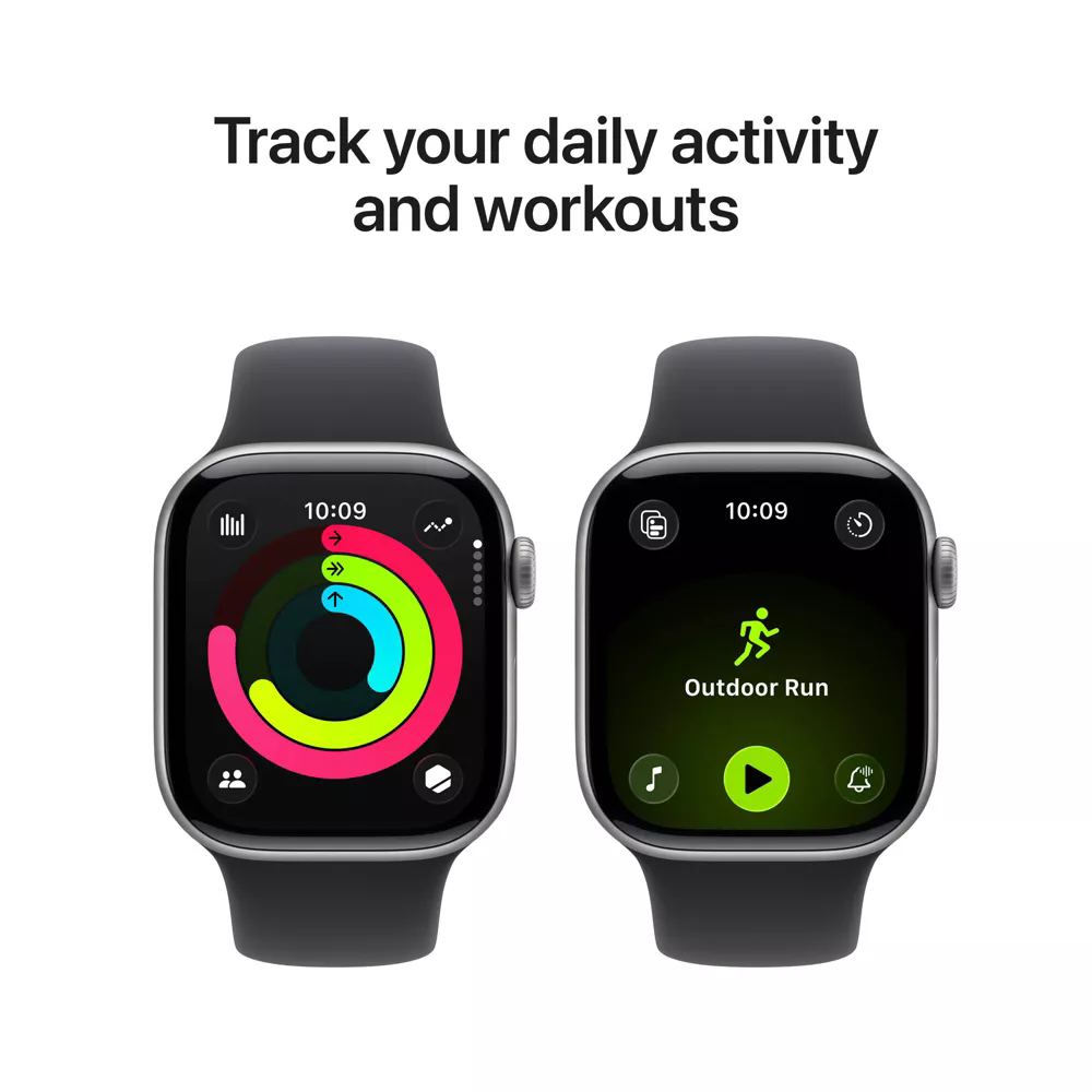 Apple Watch Series 11 42mm Space Gray Aluminum Case with Black Sport Band