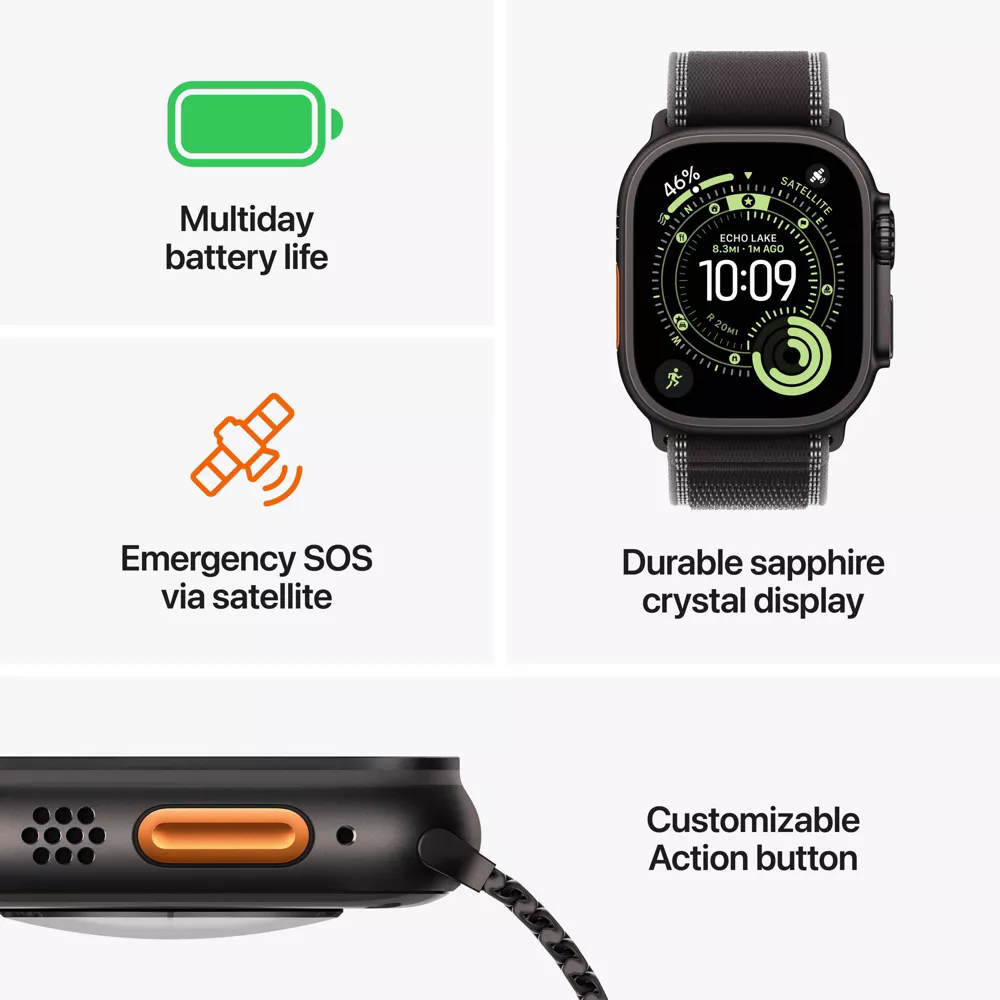 Apple Watch Ultra 3 49mm Natural Titanium Case with Blue/Bright Blue Trail Loop